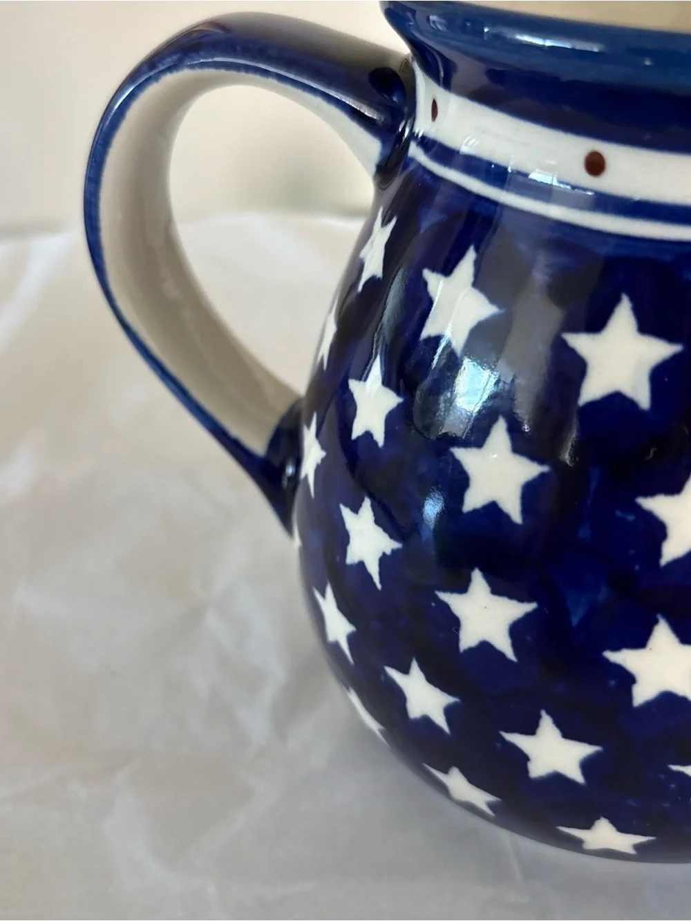 Polish Pottery Mano Creamer Stars & Stripes Small Pitcher Handcrafted Poland